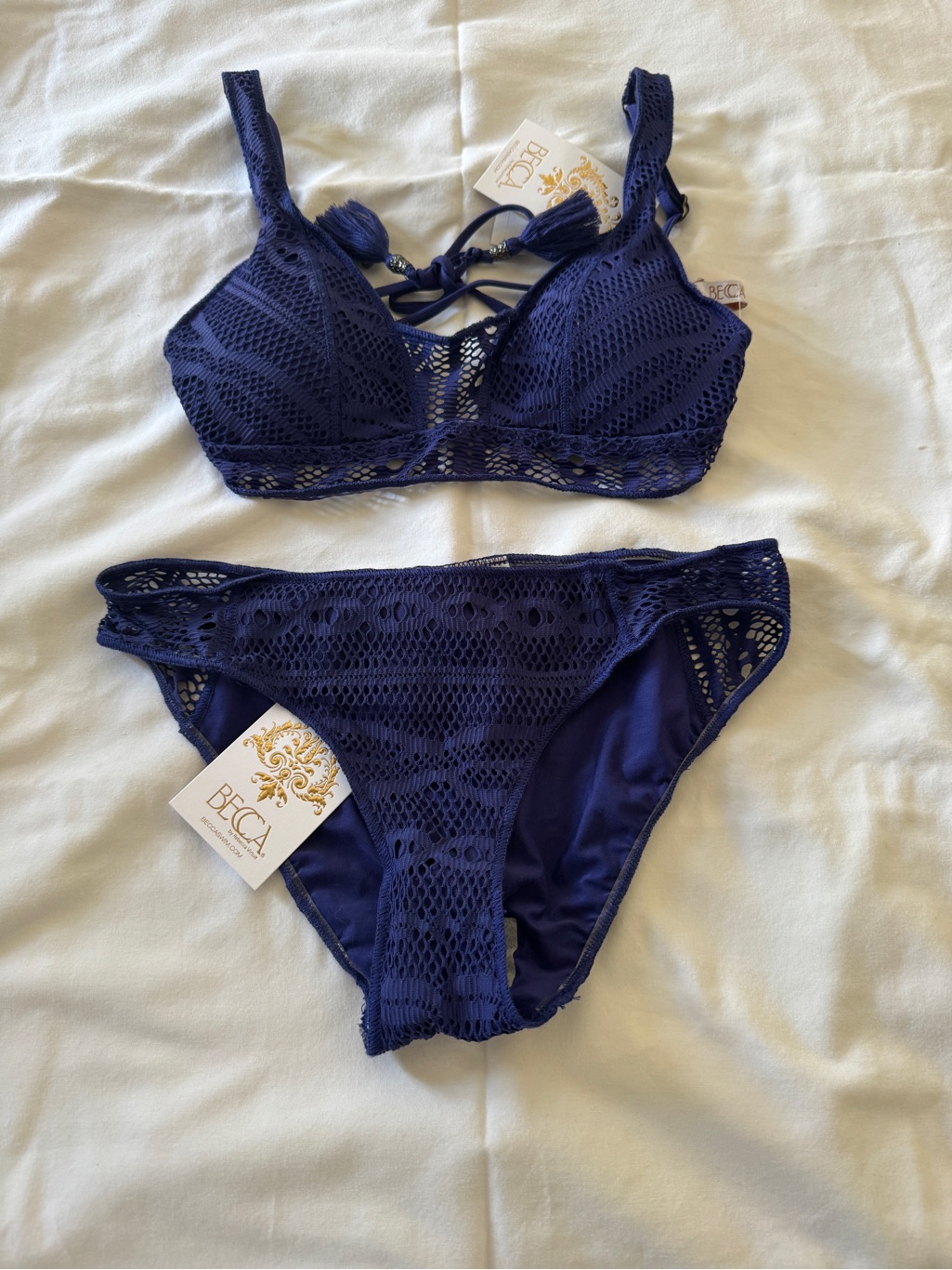 Becca Adela Starry Night Crochet 2 Piece Swim Suit Set Size Xs Nwt